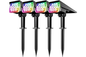 T-SUNUS Spot Solaire Exterieur Couleur, 10 LEDs Lampe Solaire Exterieur Couleur RGB Pack de 4 Lumière Solaire Exterieur Étanche IP65 pour Chemins Pelouses Terrasses Plantes