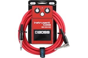 BOSS Gamme BIC-10A Câbles d'instrument | Connecteurs jack 1/4 de pouce droit vers coudé | Longueur 3 m | Câbles de haute qualité pour guitare, basse et autres | Silencieux et robustes | Rouge