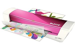 Leitz iLAM Home Office - Plastifieuse A4 pour la Maison, Préchauffage Rapide en 3Minutes, Pochettes de 75-125 Microns, Lot de Pochettes pour Plastifieuse A4 Inclus, Coloris rose, 73680023