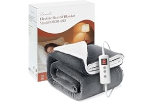 Levesolls Coperta Termica Elettrica 160x130cm,Schermo LED-10 Livelli Temperatura,9 Impostazioni di Timer,Microfibra+Pile di Agnello,Lavabile,Riscaldamento Rapido,Spegnimento,Automatico-Grigio Scuro