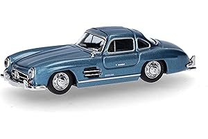 herpa Modelo de Coche Mercedes-Benz 300 SL Alas de Gaviota, Azul Claro metálico, Miniatura a Escala 1:87, Pieza de colección, Fabricado en Alemania, Modelo de plástico