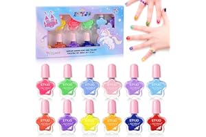 ETYJO Childrens Nail Varnish 12 Colors Quick Dry Non Toxic Nail Polish for Kids, Peel-Off Water-Based Girls Nail Varnish Sets Kids Gift for Teenage Girls