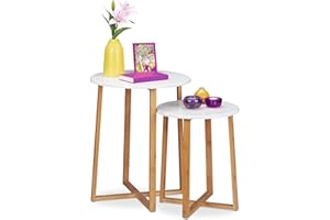 ‎RELAXDAYS Relaxdays Stolik pomocniczy, zestaw 2 sztuk, okrągłe stoły, wysokość 48,5 i 60,5 cm, nowoczesne wzornictwo, stół do salonu, kolor naturalny/biały