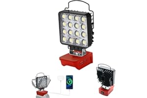 YINNIY Lampada da lavoro a batteria LED per Milwaukee M18, 48W 4800LM torcia elettrica per Milwaukee Tools, luce LED portatile con porta di ricarica USB e tipo C, ideale per officina, all'aperto, emergenze