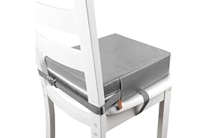 MATIVE Rehausseur Chaise Enfant-Lavable PU en Polyuréthane Double Ceinture de Sécurité Avec Fond Antidérapant Coussin de Voyage Portable (Gris)