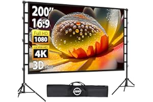 LEORFI Schermo di Proiezione 200 Pollici con Supporto: Schermo Proiettore Portatile Grande per Esterno, Telo Proiezione Frontale/Retroproiezione Interno, Anti-Grinze & Borsa da Trasporto per Cinema