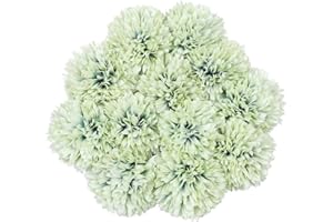 Tifuly Flores de hortensias Artificiales, crisantemo de Seda pequeña Bola de Flores para la decoración de la Oficina de la Fiesta del jardín del hogar, Ramos de Novia (Verde-12 Piezas)