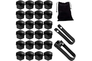 HuaCommerce 24 Pcs 19mm Wheel Nut Covers with Removal Tool – Universal Black Car Wheel Bolt Caps Hub Screw Covers for Most Vehicles – Durable & Stylish Wheel Nut Protectors