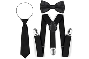 TMRBBesty Tirantes Ajustables en Forma de Y con Pajaritas, Niños y Niñas, 1-12 Años, Negro, Sólido, Clip, Talla Única, Poliéster/Elastano, Clásico