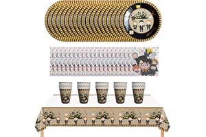 PIUMOJ Harry Party Tableware Set, Wizard Geburtstag Party Set, Magic Partygeschirr Set, Pappteller Kindergeburtstag, Tassen, Servietten, Tischdecke, Wizard Theme Partyzubehör, 18 Gäste
