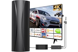 Roujune DVBT2 Antenne, Zimmerantenne DVB-T & DVB-T2 Antennen mit Verstärker, Zimmerantenne für Fernseher mit Großer Reichweite und 360° Empfang, Geeignet für 4K 1080p & Alle TV-Geräte