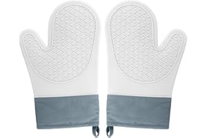 YARVPUV Guantes de Horno Resistente al Calor, 2PCS Guantes de Horno de Silicona,Superficie Antideslizante de Silicona, Interior de Algodón, Guantes de Cocina,Color Gris