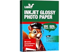 Uinkit 100 Sheets Thick Inkjet Glossy Photo Paper Picture 8.5x11 62lb 230g 11.1mil Cardstock Postcard Brochure for Dye Ink Inkjet Printer