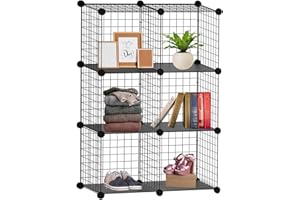 Knight 6 Cube Interlocking Storage Rack | Metal Wire Mesh Shelves | Metal Wire Fence| Combination Display Stand Unit | Large Capacity | Free Rubber Mallet | 62 x 31 x 93 cm | Black