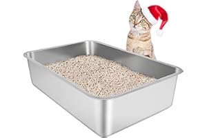 IKITCHEN Große Katzentoilette Edelstahl(50×35×15cm), Litter Box Katzenklo, Katzen und Kaninchen Metall klo, Niemals Gerüche, Fleckfrei, Rostfrei, Antihaft Glatte Oberfläche, Anti-Rutsch Gummiboden