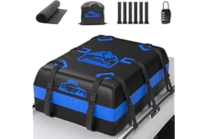 BOYUJK Car Roof Bag - 20 Cubic/566L, Waterproof, No Rack Needed, Anti-Slip Mat & 6 Heavy-Duty Straps, Folding Soft Roof Box (Blue, 566L)