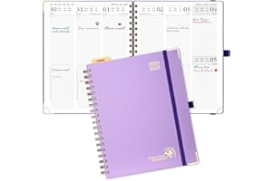 POPRUN Kalendarz 2024 2025 Tygodniowy Książkowy 25,5 x 20,5 cm, 17 Miesięcy od Sierp 2024 r. do Grud 2025 r, Twarda oprawa, Plastikowa linijka, Papier z Certyfikatem FSC® 80 GSM - Violet