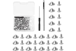 Mardatt 100 Sets 10mmSilver Cone Spikes and Studs with Hole Puncher and Screwdriver, 4.7mm Height Bullet Spike Cone Studs Screw Back Punk Studs and Spikes for DIY Leather Craft