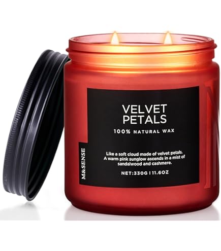 M&SENSE Geurkaarsen in glas, 550 g, teakhout, intensieve natuurlijke sojawax-kaars met 110 uur brandduur, cadeau voor vrouwen en mannen (badkamer, yoga, aromatherapie