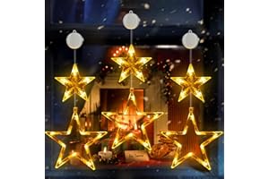Fulybao 3 Pack LED Christmas Stars Window Lights, Battery Operated Window Lights Christmas Decorations with Timer, 2 Modes, Hanging Star Window Light for Party, Shop, Indoor Xmas Decoration (Warm)