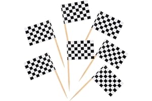 BLUE TOP 100 Pcs Checkered Black and White Racing Stick Flag,Small Toothpick Mini Stick Cupcake Toppers World Cup Picks Party Decoration Celebration Cocktail Picks for Party Bar Sport Events.