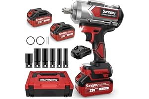 Sundpey Cordless Impact Wrench 1200N·m - 900Ft-lbs High Torque Impact Wrench with 2 × 4000mAh Battery - 2600RPM Brushless Impact Gun with 6 Sockets & Fast Charger & Carry Case for Car Tire Truck DIY