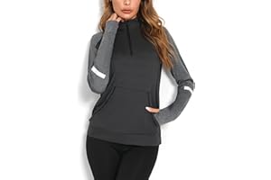 Terecey T-Shirts de Sport Femme à Manches Longues Tee Shirt de Course à Pied 1/4 Zip T Shirt de Compression Thermique Séchage Rapide avec Trous pour Les Pouces Respirant