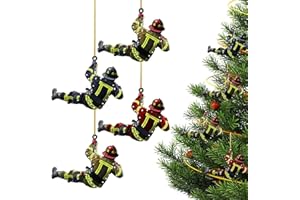 BOHRMA Weihnachtsbaum Feuerwehrmann Acryl Ornamente, 4 Stück Feuerwehrmann Weihnachtsschmuck Weihnachten Deko Feuerwehrmann Acryl Ornamente Zum Anhänger für Wandfenster, Baum