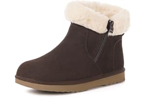 Hsyooes Bottes de Neige pour Femmes Botte de Hiver Imperméabl Chaussures Peluche Fourrés Bottines Suède Cuir Antidérapant