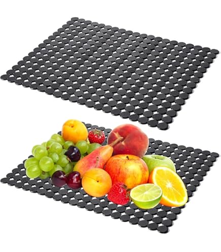 OTHWAY Set van 2 gootsteenmatten voor gootstenen, 40 x 30 cm gootsteenbeschermers voor de onderkant van gootsteen, borden en glaswerk afvoermat OTHWAY Set van 2 gootsteenmatten voor gootstenen, 40 x 30 cm gootsteenbeschermers voor de onderkant van gootsteen, borden en glaswerk afvoermat