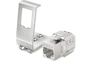 hb-digital 1x CAT 7 Keystone Modul RJ45 Buchse STP 10 Gbit/s - werkzeuglos LSA - mit 1x 1-Port 35mm DIN Rail Metall Hutschienenadapter Keystone Halterung Ethernet LAN Netzwerk Switch