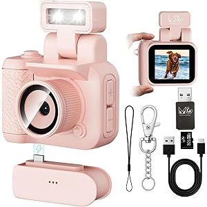 MENTAL GENTLE mini Camera Keychain Real for HD 1080p Nostalgic Retro Photos, Video vlogging, with 1.4 in LCD Screen | 32 gb sd Card | Card Reader Portable Camera for Travel Recording (Pink)