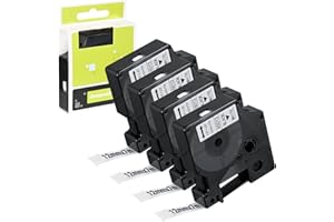 LUOJINYI 4 nastri adesivi compatibili con Dynmo D1 12 mm x 7 m nero su bianco, nastro autoadesivo di ricambio per Dymo 45013 per LabelManager 160 280 210D 420p LabelWriter 450 Duo