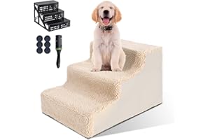 ZVONEMA ZNM - Escalera para perro, sofá, rampa para perros con 3 escaleras, escalera de perro de plástico con funda de tela extraíble, escalera para gatos – Enviar 1 rollo adhesivo para ropa y 6 alfombrillas