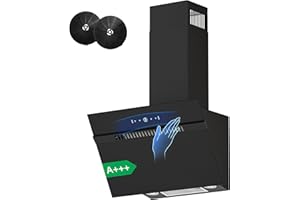 FIREGAS Dunstabzugshaube 60cm,Abluft/Umluft-Dunstabzugshaube mit bürstenlosem Motor,684 m³/h Luftstrom,9 Gebläsestufen,Schräghaube mit Energieeffizienzklasse A+++,Touch- und Gestensteuerung,Schwarz