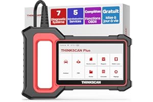Thinkcar Valise Diagnostic Auto, ThinkScan Plus S7 OBD2 Diagnostic Français avec Moteur/TCM/ABS/SRS/BCM/AC/IC, avec 28 Services de Réinitialisation (Choisissez-en 5 Gratuitement), Mise à Jour Gratuite