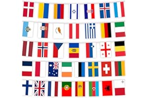 YOFANUP Eurovision Bunting, Eurovision Party Decorations, Eurovision 2024, 37 Nations - 12m/40ft Long, Eurovision Flags for Bar Club Garden and School Eurovision Party (1 Pack)