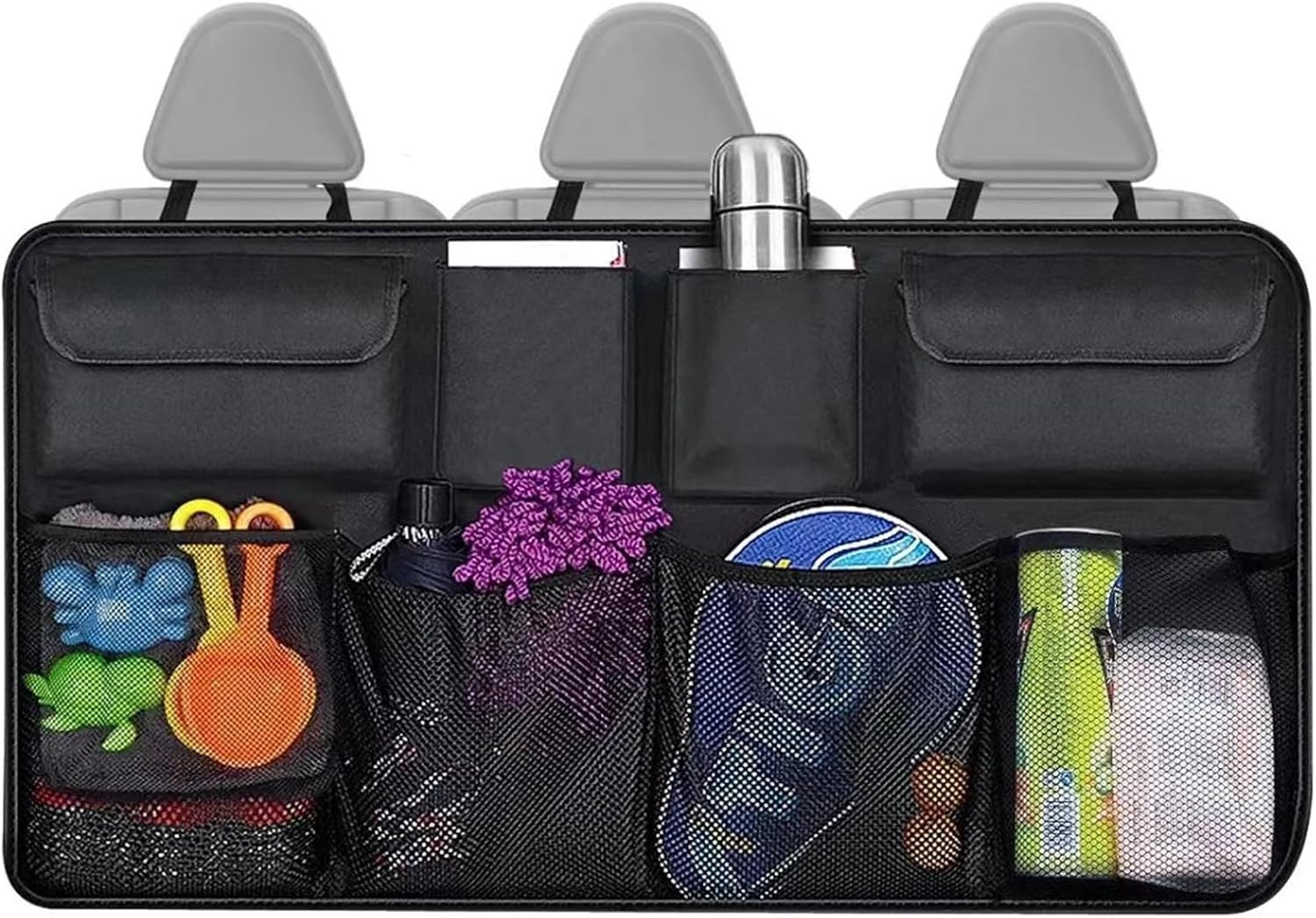 NiceNaiils Organizador de maletero de coche, impermeable, organizador de coche, protectores de respaldo de asiento, almacenamiento de red de carga plegable duradera para