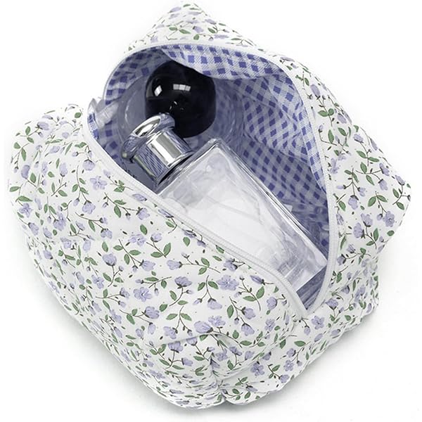 JCUGSBS Gesteppte Kosmetiktasche Mit Blumenmuster – Große Baumwoll-Make-up-Tasche Für Pinsel & Beauty-Utensilien