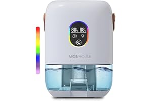 MONHOUSE Premium Dehumidifer - 1000ml - Ultra Quiet Electric Moisture Absorber - 7 Colorful Nightlight, 2 Working Modes, Touch Screen, Auto Shut Off, Humidity & Temperature Indicator - White