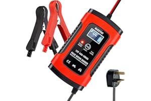 BUDDYGO FBC12050 Fully Automatic Battery Charger, 5A 12V Car Battery Charger & Maintainer- UK Plug, Red