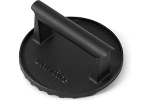 onlyfire Smash Burger de Hierro Fundido, Prensa para Hamburguesas Redonda de Φ15cm con Mango Resistente Al Calor para Plancha y Barbacoa, Smasher de Alta Resistencia para Hamburguesas, Filetes, Bacon