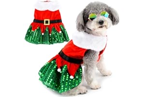 Zunea Abiti natalizi in velluto per cani di piccola taglia gatti paillettes luccicanti Babbo Natale cucciolo ragazza vestito di Natale gonna per cani femminile inverno Capodanno vestiti vestito carino