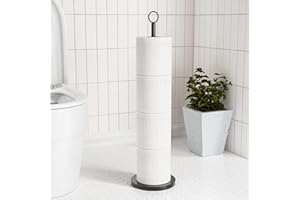JOCKCARAS Black Toilet Roll Holder Free-Standing: Stainless Steel Toilet Roll Storage Stand for Spare Rolls Storage - Toilet Paper Dispenser for Bathroom