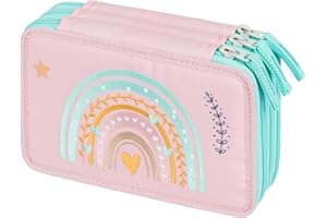Baagl 3 Fach Federmäppchen für Mädchen, Schulmäppchen für Schreibwaren, Schulsachen Federtasche, Mädchen Federmappe, Mäppchen für Schule (Regenbogen Rosa)