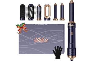 UKLISS Airstyler 6 en 1, Seche Cheveux Brushing avec Brosse Souflante, Fer à Friser Auto, Brosse Lissante Chauffante, Hair Dryer Airbrush, Coffrets Cadeaux pour Femmes Styling (Bleu)