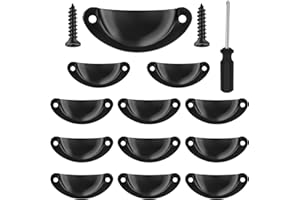 Vandicka 12 Pcs Vintage Half Moon Shell Cup Pull Handles for Cabinet Cupboard Door Dresser Wardrobe Drawer with Screws & Screwdriver, 65mm Hole Centres, Black