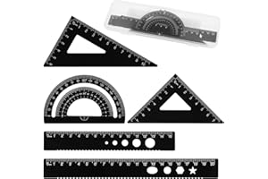STYQUENZER 5PCS Metal Geometry Set - Drafting Tools Kit, Aluminum Triangle Rulers, Protractor, 8 and 6 Inch Drawing Ruler Set for Architect Engineer
