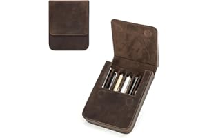 CONTACT'S FAMILY Skórzane etui na długopisy, vintage, ręcznie robione, prawdziwa skóra, organizer na pióro wieczne, pudełko prezentowe do przechowywania długopisów (kawowe), 6 szczelin - kawa, Piórnik