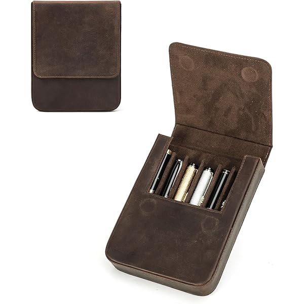 Fountain Pen Storage DiLoro Genuine Leather 4-Pen Case - Premium Napa Leather Holder For Fountain & Ballpoint Pens Fountain Pen Pouch